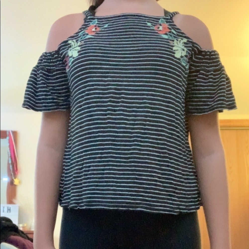 Black and white striped off the shoulder tank top